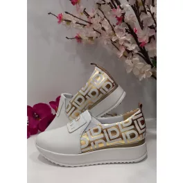 Lux By Dessi 802/SL slipon mintás fehér-arany