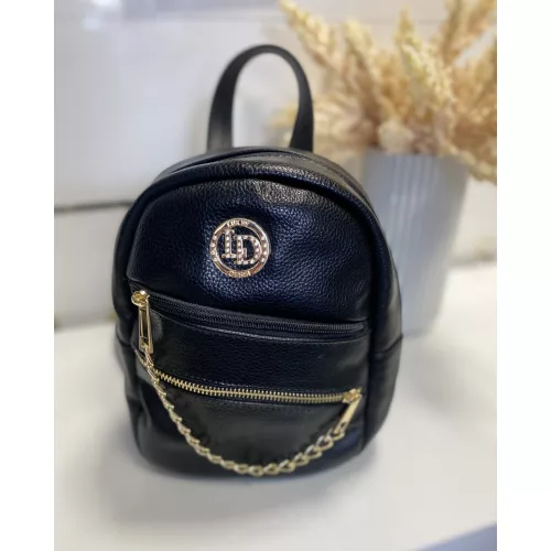 Lux By Dessi 735 Fekete bőr hátizsák arany lánccal