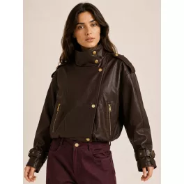 Lux By Dessi Oversized bőrhatású kabát csokoládé 