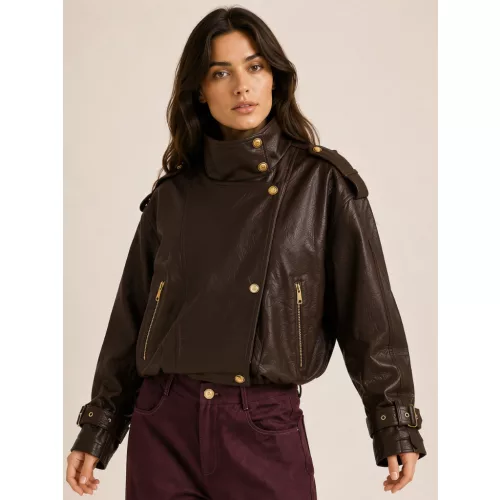 Lux By Dessi Oversized bőrhatású kabát csokoládé 