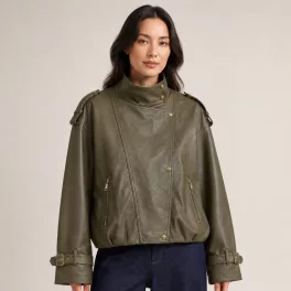 Lux By Dessi Oversized bőrhatású kabát khaki 