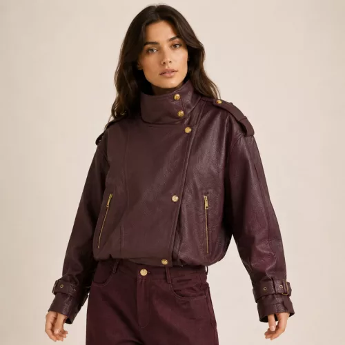 Lux By Dessi Oversized bőrhatású kabát bordó