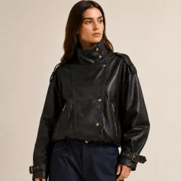 Lux By Dessi Oversized bőrhatású kabát fekete